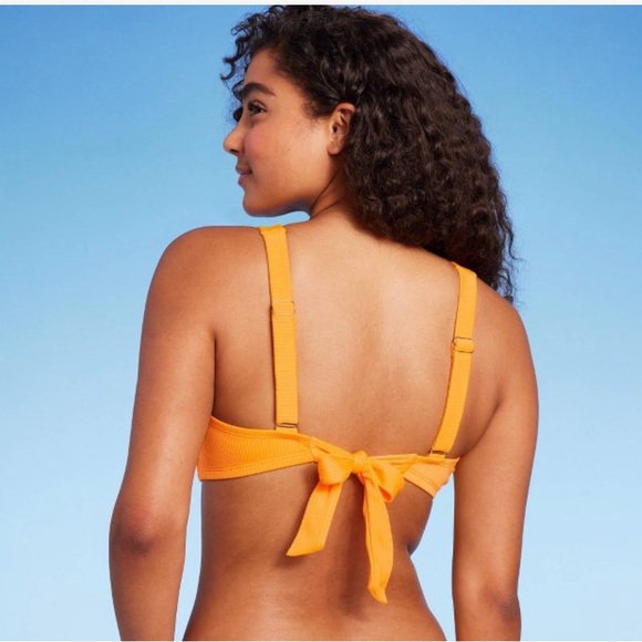 Women's Ribbed Bralette Bikini Orange - Picture 3 of 5